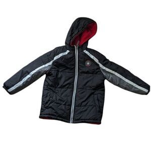 iXtreme Kids Winter Puffer Jacket Hooded Coat Black Red Reflective‎ Stripes
